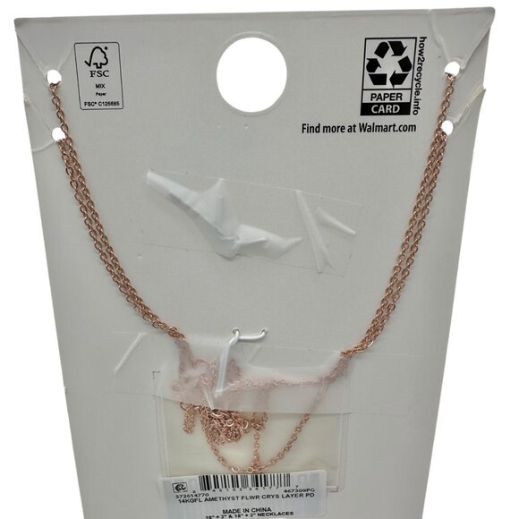 14KT Gold Flash Plated Layered Necklace Set Amethyst Crystal Flower Pendant - Picture 7 of 7